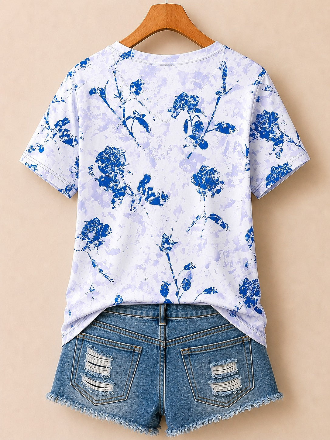 Rose Silhouettes Allover Print - Flora Cotton Tee