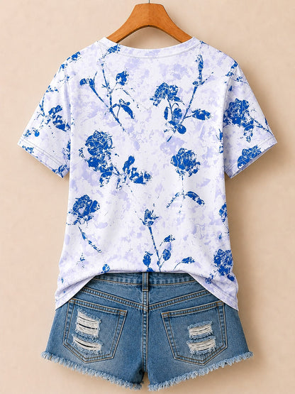 Rose Silhouettes Allover Print - Flora Cotton Tee