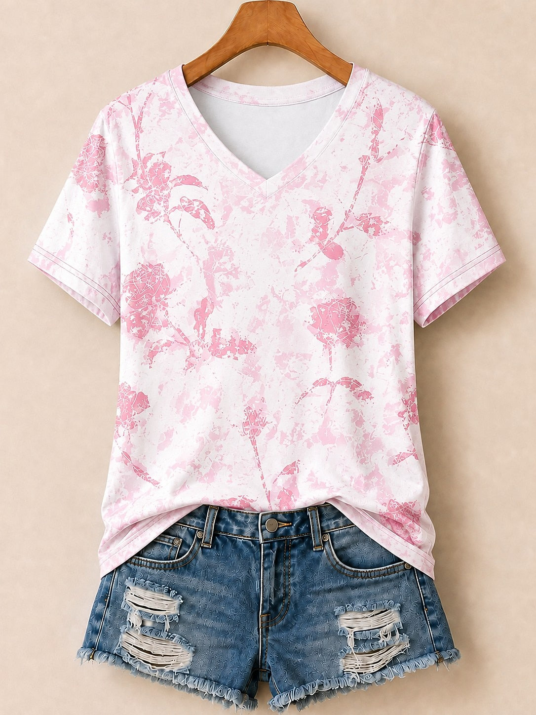Rose Silhouettes Allover Print - Flora Cotton Tee