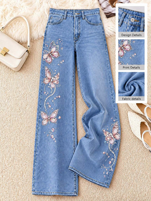 Floral Vine Side Detail Wide Leg Jeans - Flora Women's Jeans