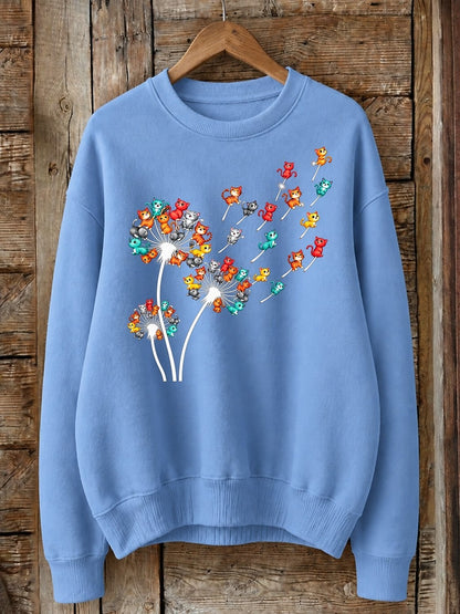 Dandelion Cats In The Wind - Nature Story Cotton Blend Sweatshirt