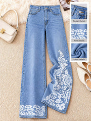 Floral Side Panel Wide Leg Jeans - Flora Women's Jeans
