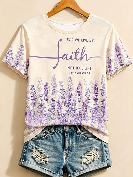 Purple Letter Cotton Tee in Apricot
