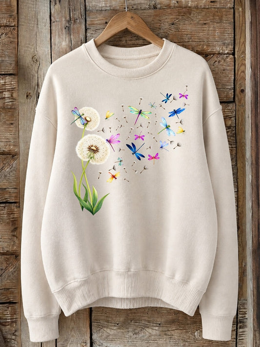 Dandelions And Dragonflies In The Wind - Life Stories Cotton Blend Sweatshirt
