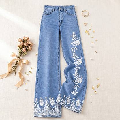 Floral Border Wide Leg Jeans - Flora Women's Jeans