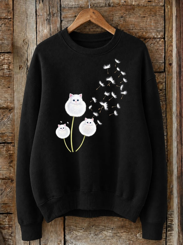 Cats As Dandelion Wishes - Nature Story Cotton Blend Sweatshirt