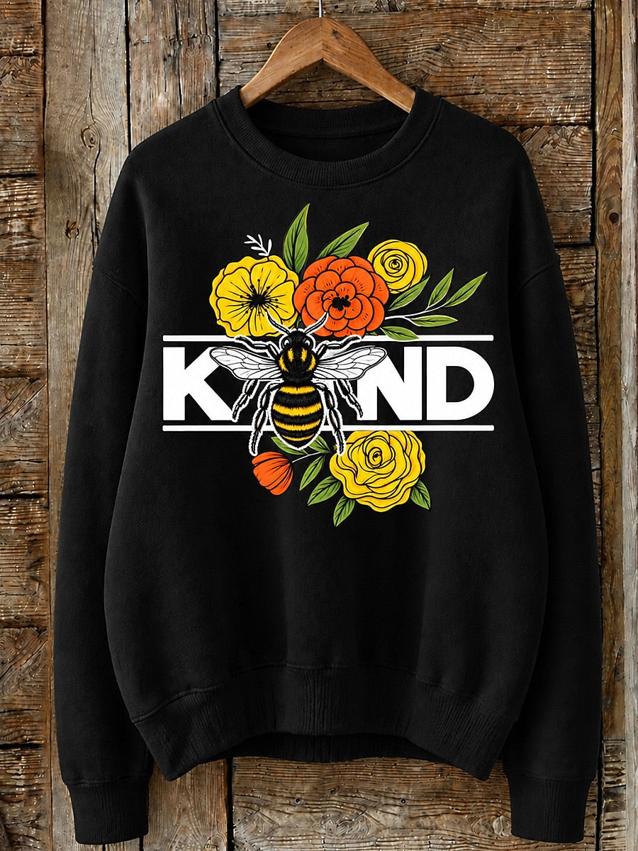 Bee Kind With Flowers - Life Stories Cotton Blend Sweatshirt