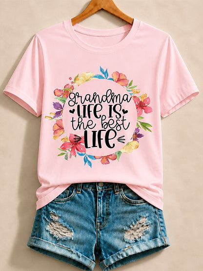 Grandma Life Is The Best Life Floral Wreath - Life Stories Cotton Tee