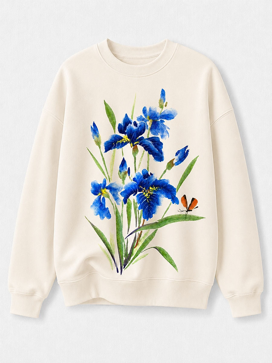 Pink Beige Floral Sweatshirt in Blue