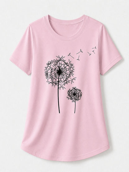 White Botanical Print Tee in Pink