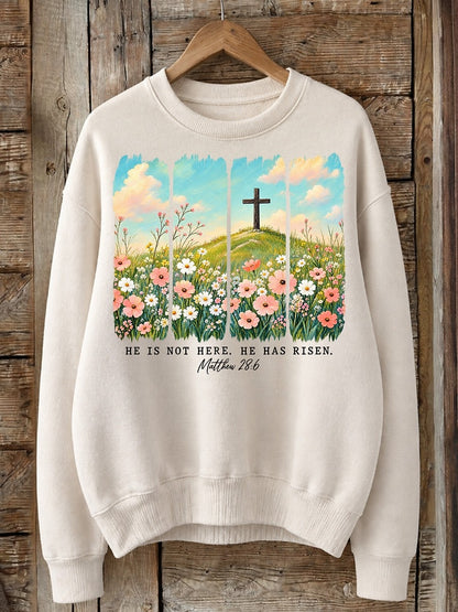 He Is Not Here He Has Risen - Christian Inspirational Cotton Blend Sweatshirt