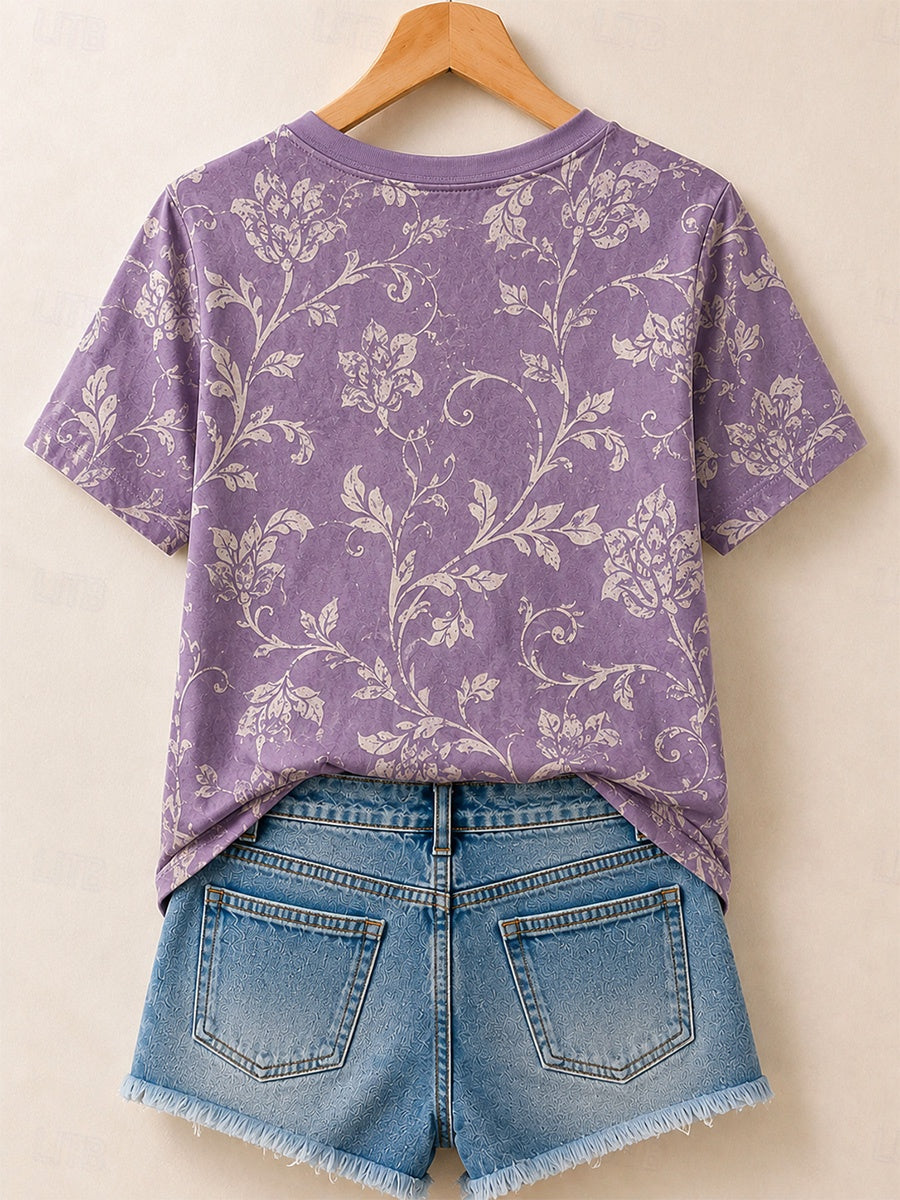Delicate Vine Floral Print - Flora Cotton Tee