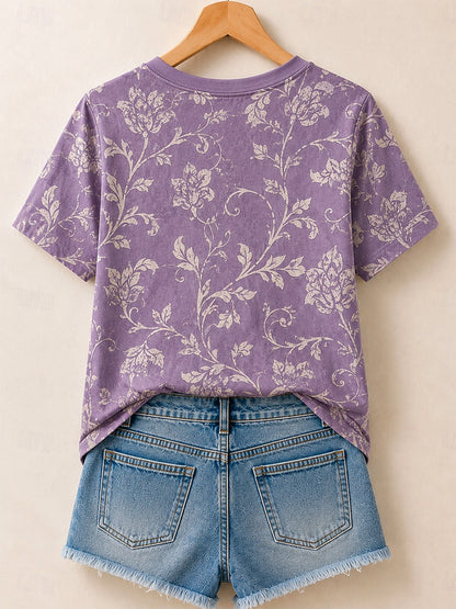 Delicate Vine Floral Print - Flora Cotton Tee