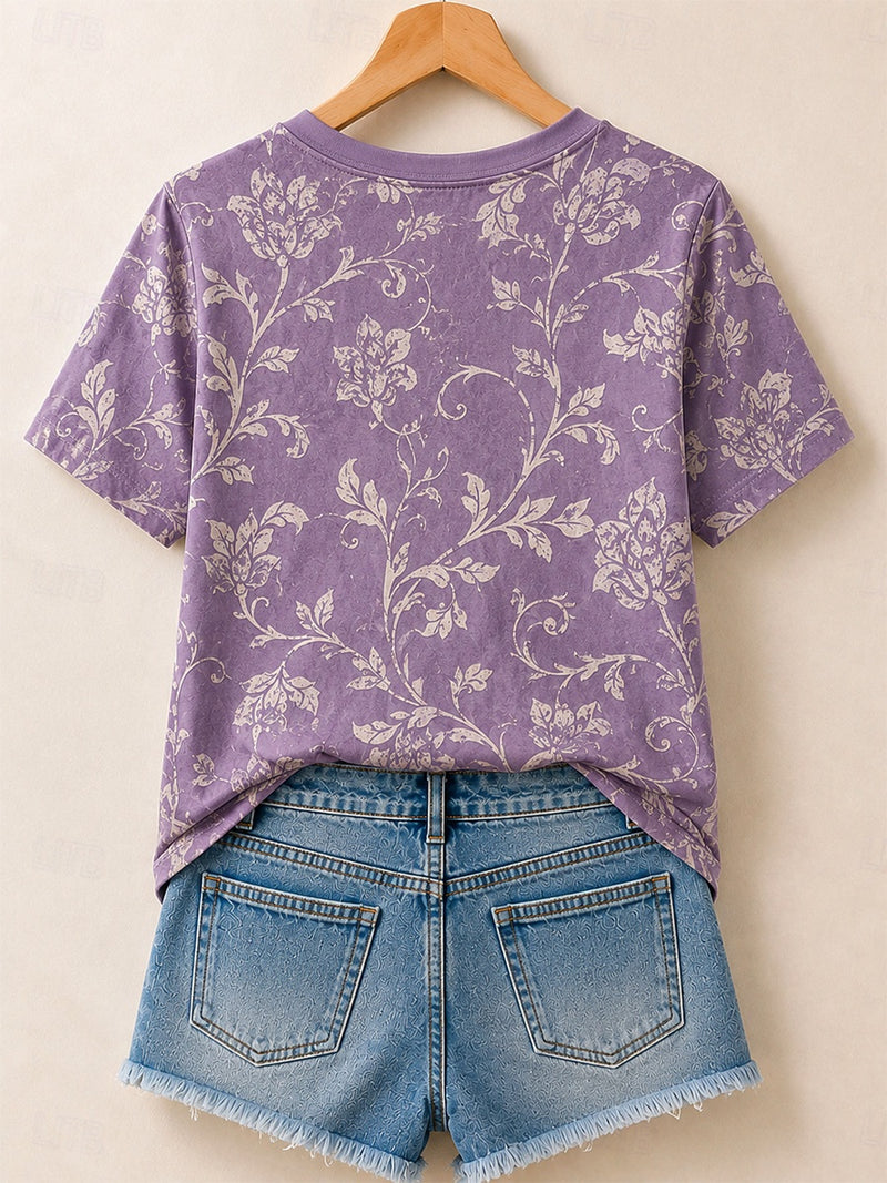 Delicate Vine Floral Print - Flora Cotton Tee