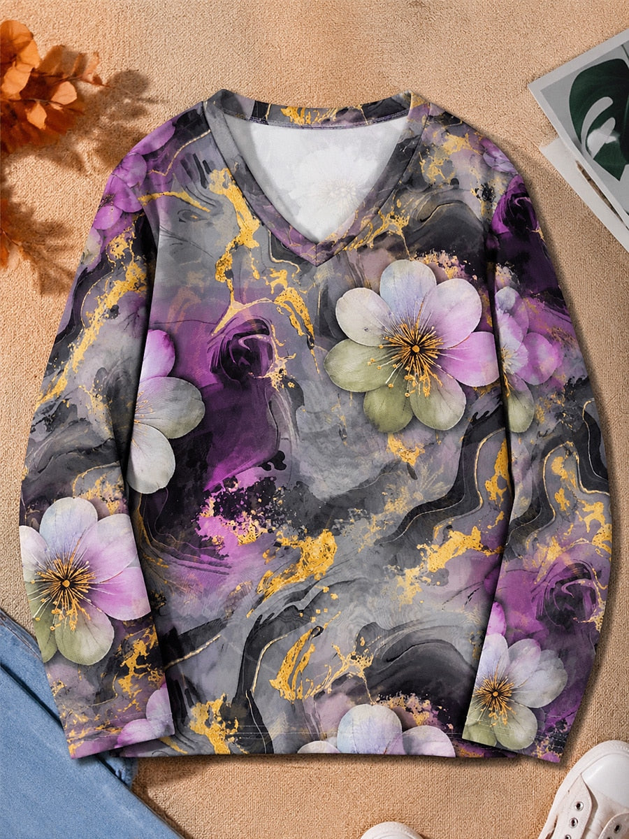 Expressive Floral Blossoms - Flora Cotton Long Sleeve Tee