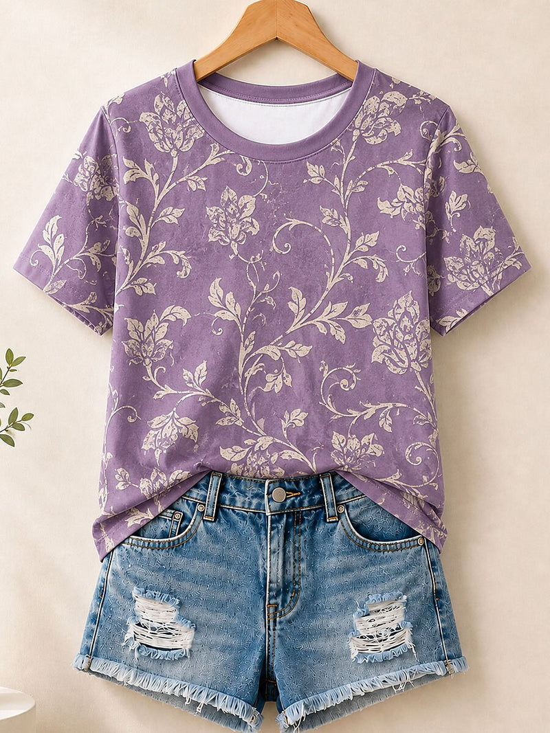 Delicate Vine Floral Print - Flora Cotton Tee