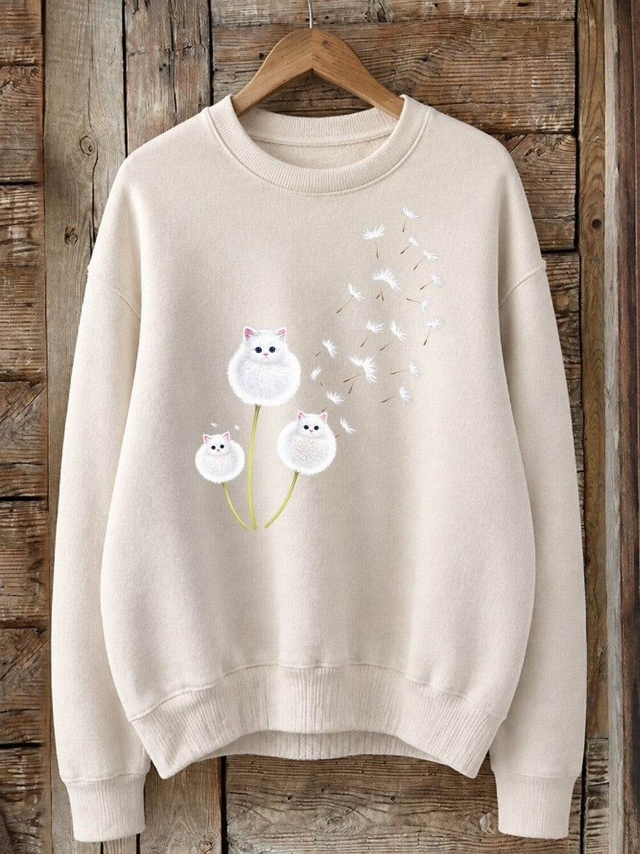Cats As Dandelion Wishes - Nature Story Cotton Blend Sweatshirt