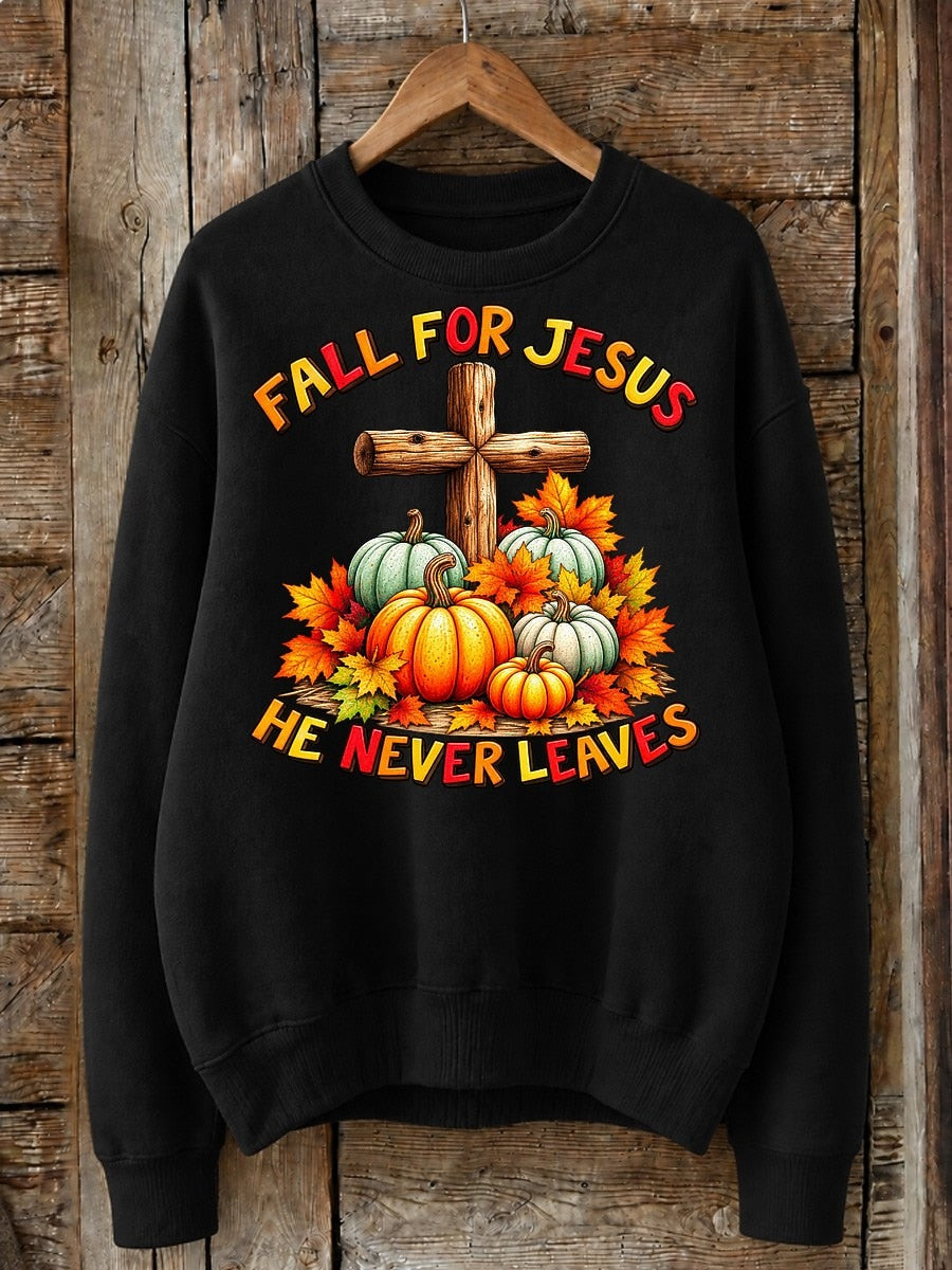 Fall For Jesus He Never Leaves - Christian Inspirational Cotton Blend Sweatshirt