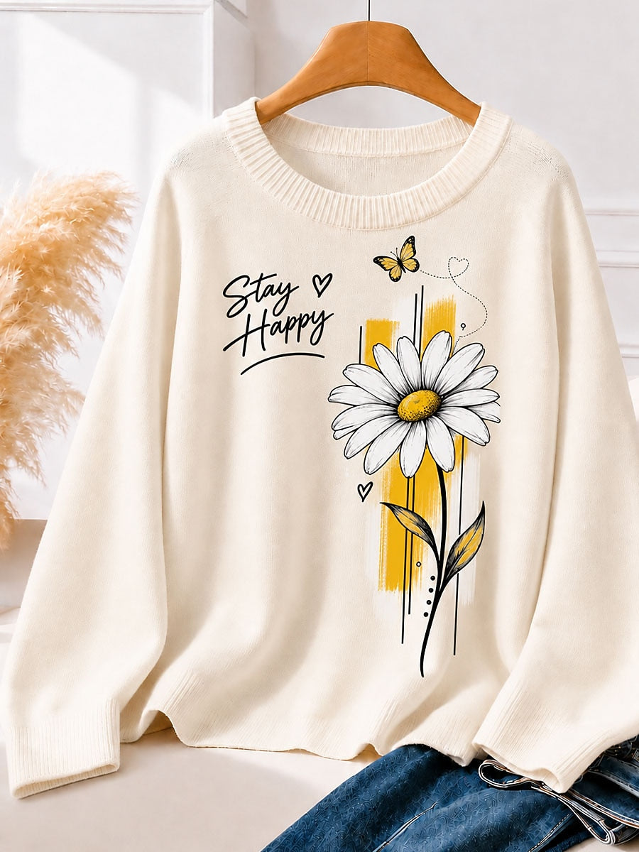 Stay Happy With Daisy And Butterfly - Life Stories Cotton Blend Sweaters