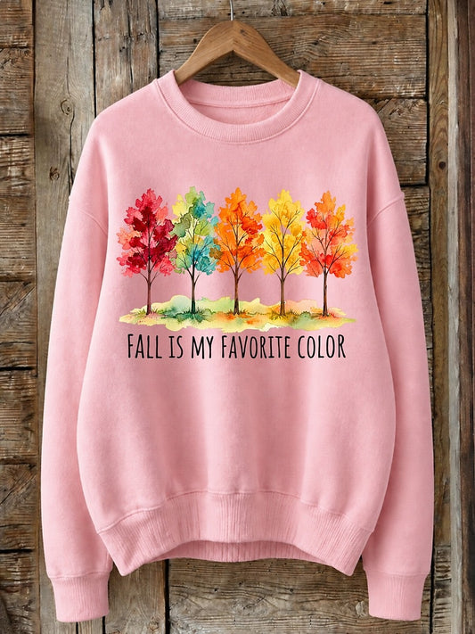 Fall Is My Favorite Color With Watercolor Trees - Life Stories Cotton Blend Sweatshirt