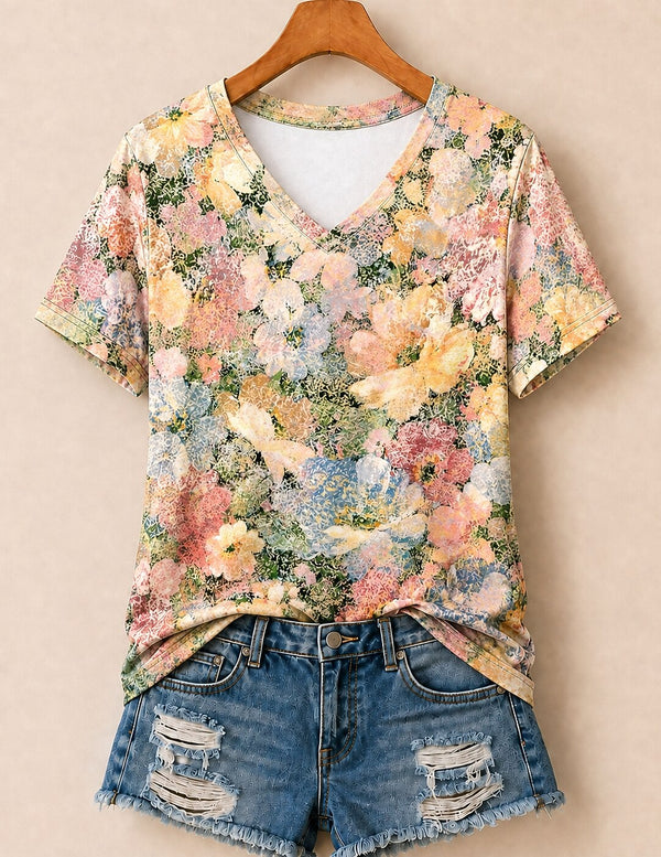 Allover Rose And Daisy Garden - Flora Cotton Tee