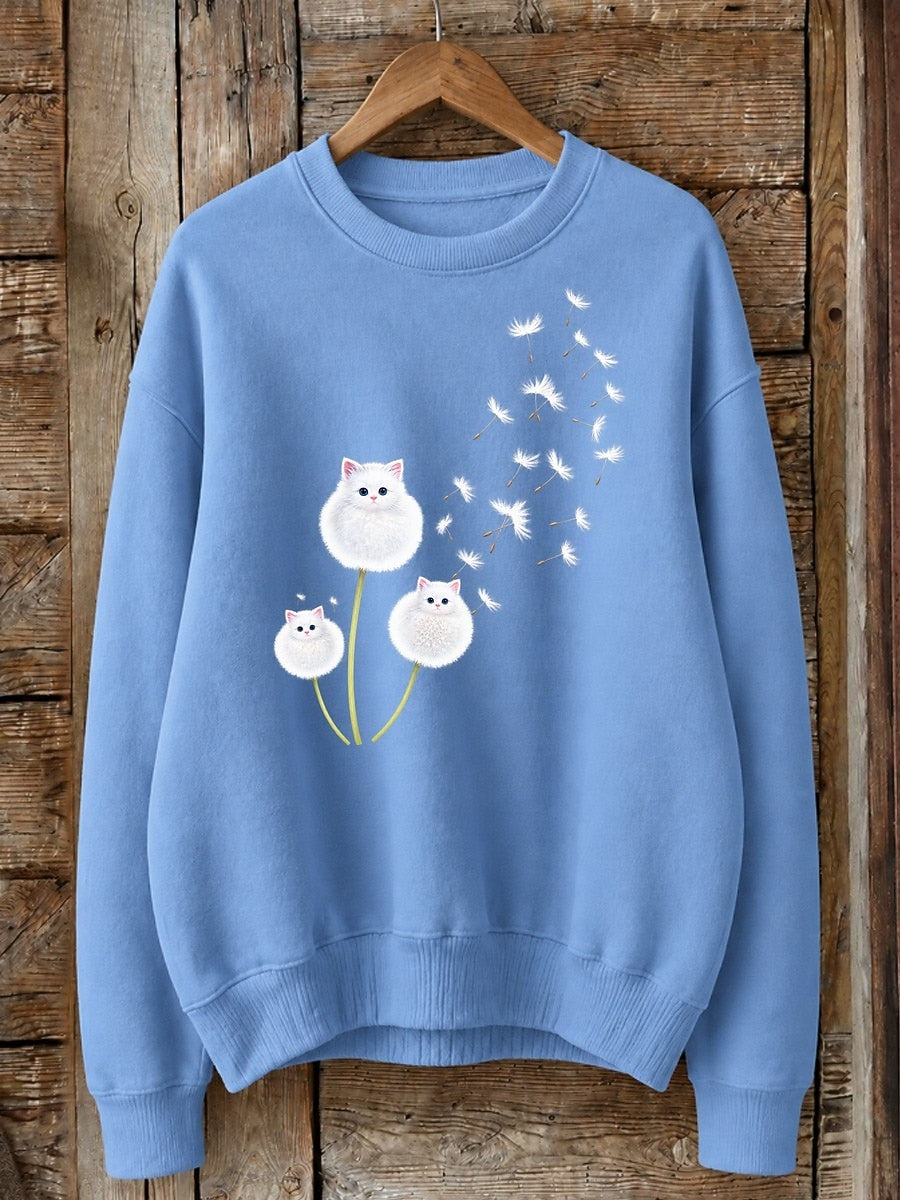 Cats As Dandelion Wishes - Nature Story Cotton Blend Sweatshirt