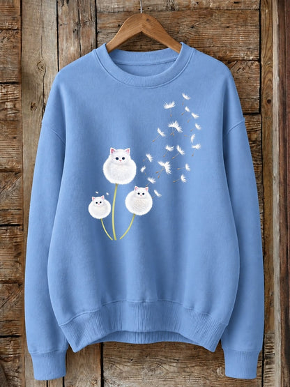 Cats As Dandelion Wishes - Nature Story Cotton Blend Sweatshirt