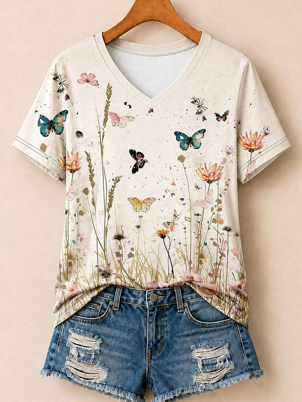 Wildflower Meadow With Butterflies - Life Stories Cotton Tee