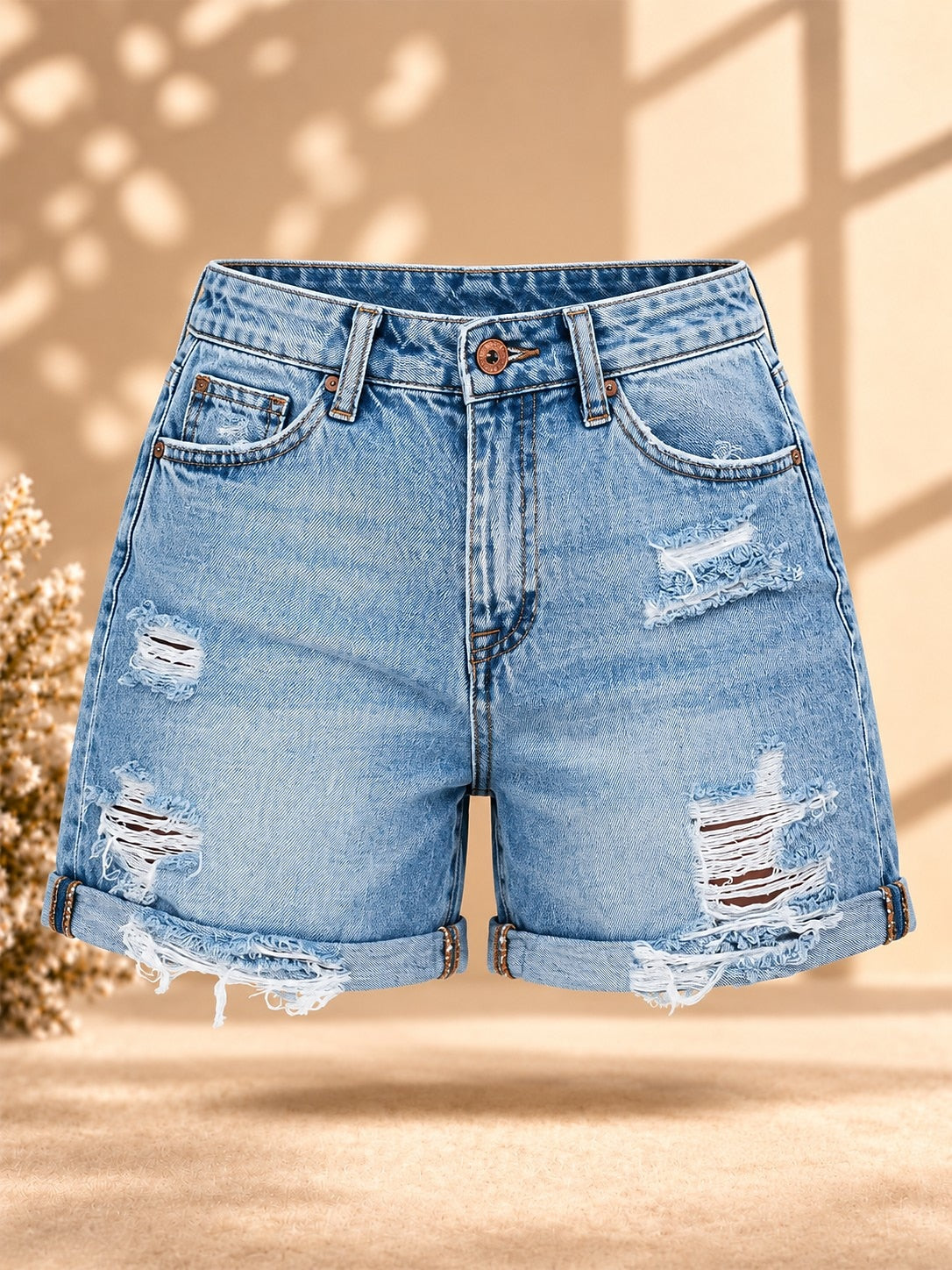 Distressed High Waist Casual Shorts women's shorts - product image 1