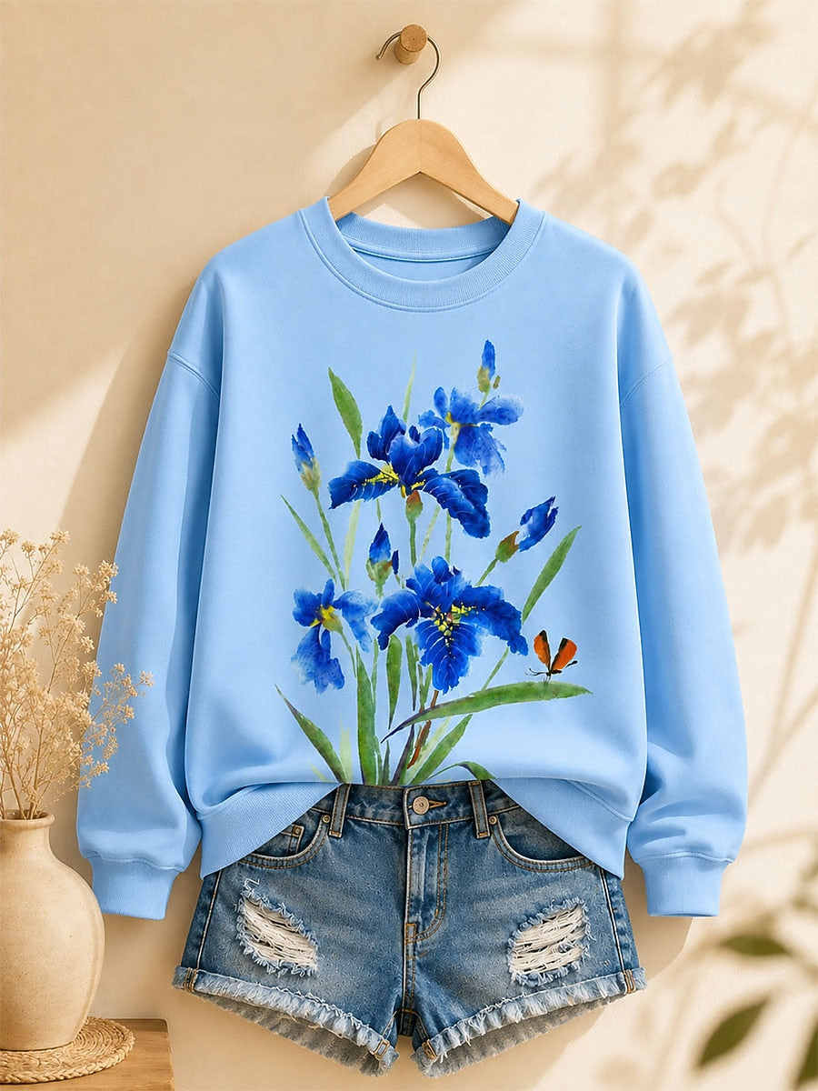 Pink Beige Floral Sweatshirt in Blue