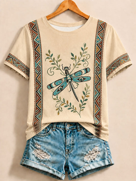 Dragonfly Cotton Tee in Apricot