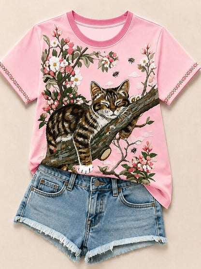 Cat Among Apple Blossoms - Nature Story Cotton Tee