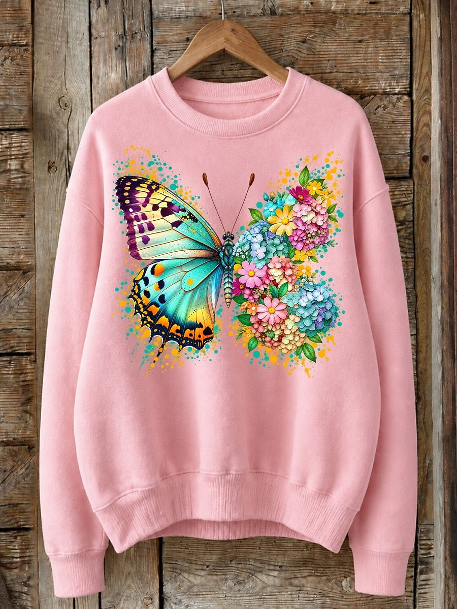 Butterfly Among Hydrangeas - Life Stories Cotton Blend Sweatshirt