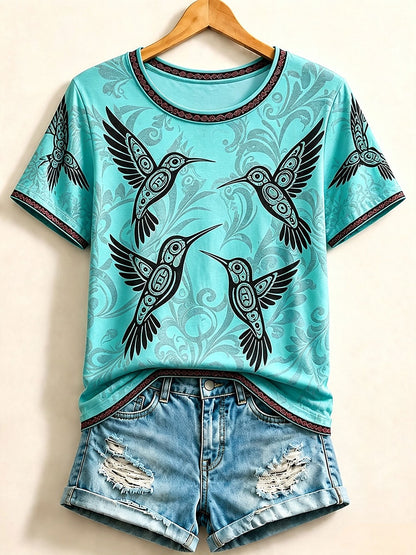 Blue Bird Cotton Tee in Blue