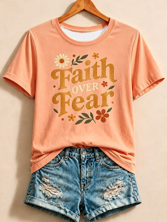 Purple Floral Letter Tee in Orange