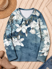 Botanical Blossoms Across The Shoulders - Flora Cotton Long Sleeve Tee