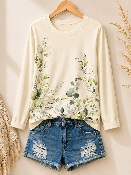 Wildflower Meadow Border women's cotton long sleeve tee - Apricot