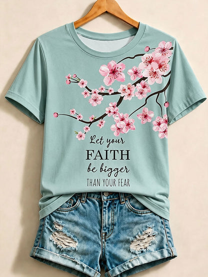 White Floral Letter Tee in Blue