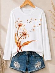 Daisies And Botanical Stems - Flora Cotton Long Sleeve Tee