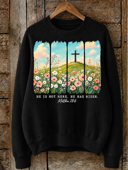 He Is Not Here He Has Risen - Christian Inspirational Cotton Blend Sweatshirt
