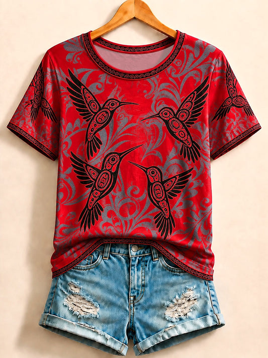 Blue Bird Cotton Tee in Blue