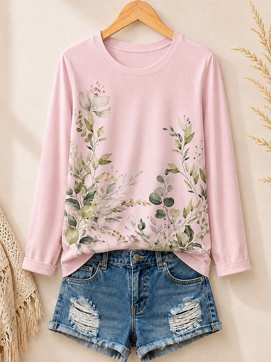Wildflower Meadow Border women's cotton long sleeve tee - Pink