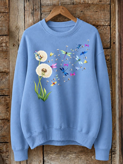Dandelions And Dragonflies In The Wind - Life Stories Cotton Blend Sweatshirt
