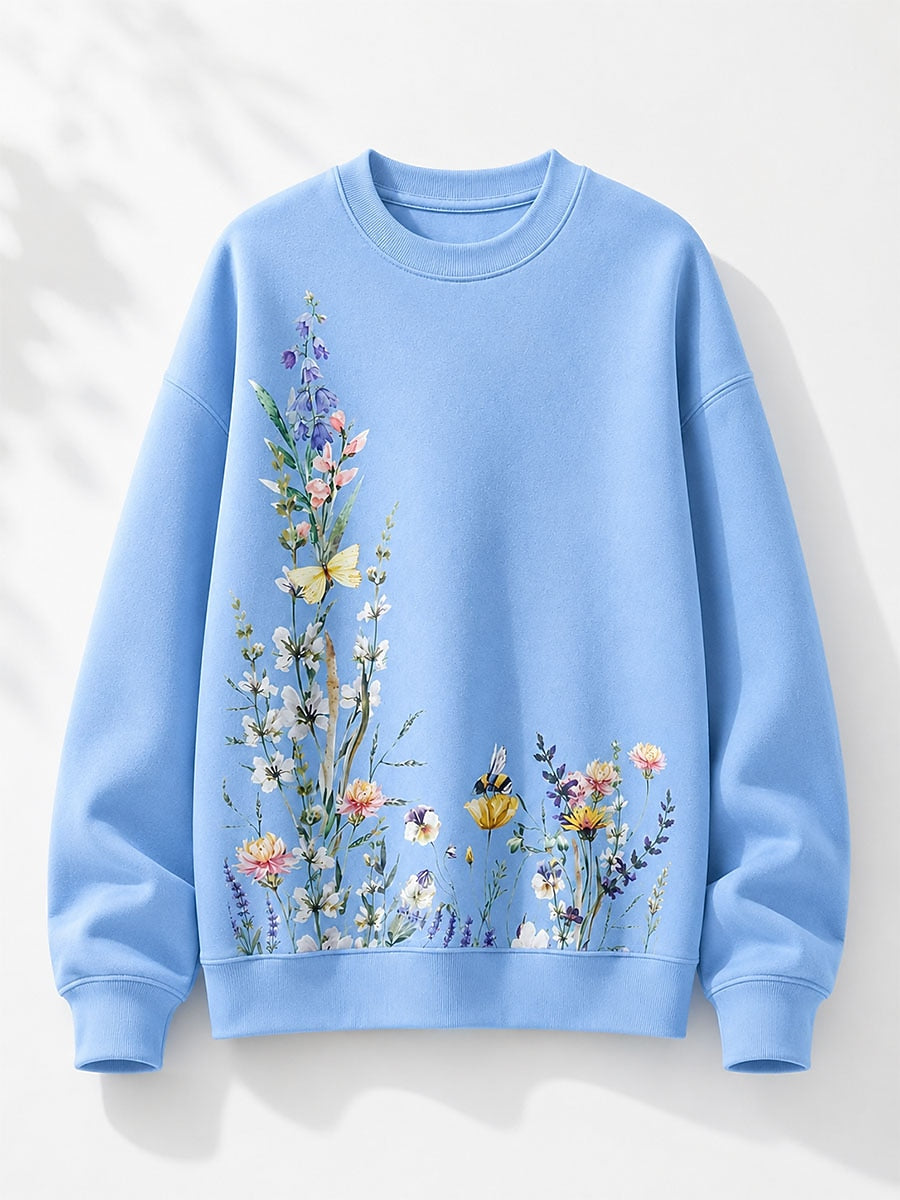 Blue Beige Floral Sweatshirt in Blue