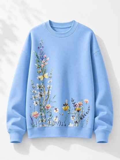 Blue Beige Floral Sweatshirt in Blue