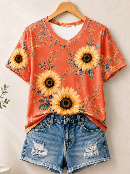 Sunflowers Allover Print women's cotton tee - Blue