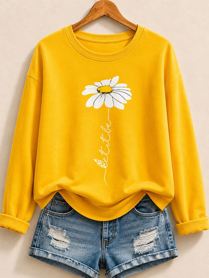 Yellow Pink Floral Sweatshirt in Blue