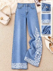 Floral Border Wide Leg Jeans - Flora Women's Jeans