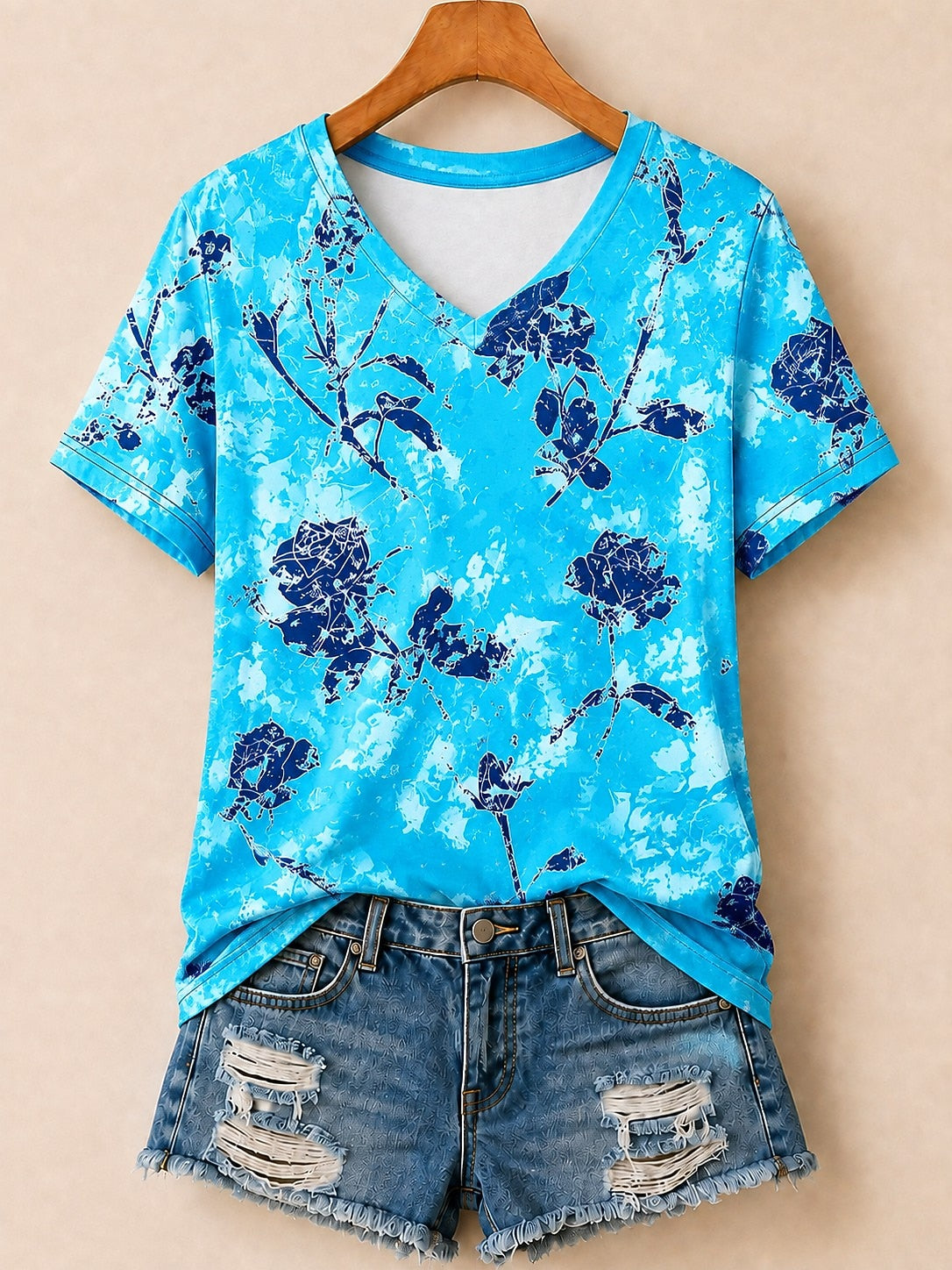 Rose Silhouettes Allover Print - Flora Cotton Tee