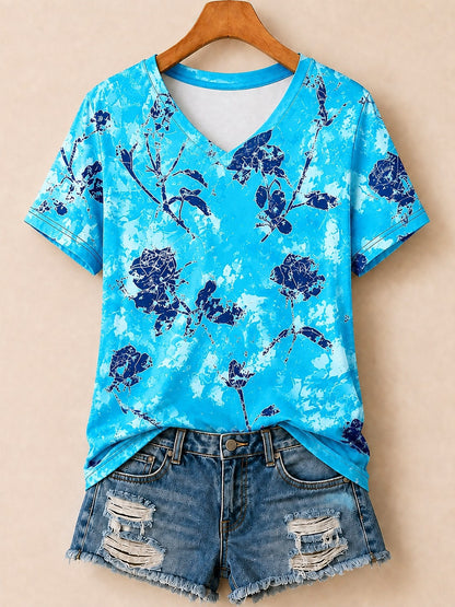 Rose Silhouettes Allover Print - Flora Cotton Tee